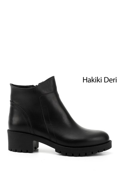 GÖNDERİ(R) Kadın Siyah Fermuarlı Kalın Topuklu Hakiki Deri Bot
