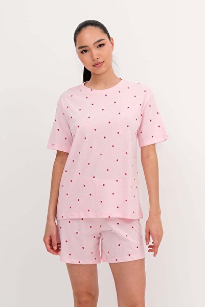 Addax Heart Patterned Shorts Pajama Set Ş119