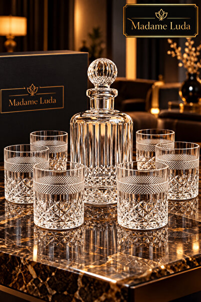 MADAME LUDA Scotch Whiskey 7 Parça Pub Bar Viski Takımı/Seti.(KRİSTAL CAM KAR...