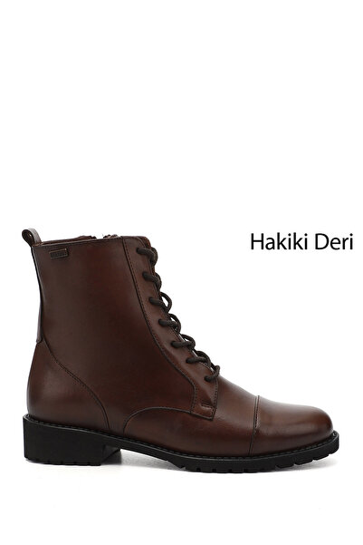 GÖNDERİ(R) Women's Brown Antique Zippered Rubber Sole Genuine Leather Boots