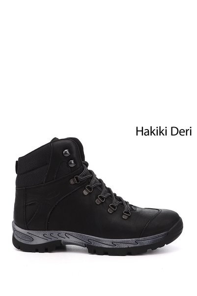 GÖNDERİ(R) Erkek Siyah Nubuk Bağcıklı Kauçuk Taban Hakiki Deri Outdoor Bot
