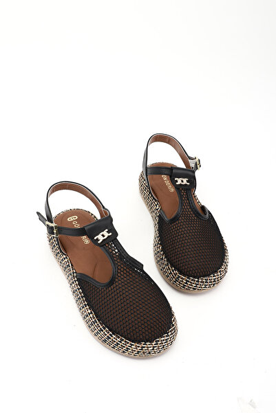 GÖNDERİ(R) Women's Black Mesh Flat Sole Sandals