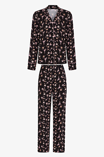 Penti Siyah Floral Dream Uzun Kollu Gömlek Pantolon Pijama Takımı