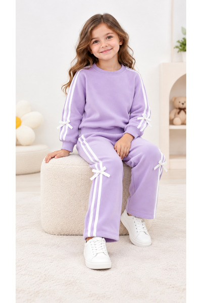 Babito Baby Girls' Black Side-Striped, Bow Detail Two-Piece Tracksuit Set 2-1...