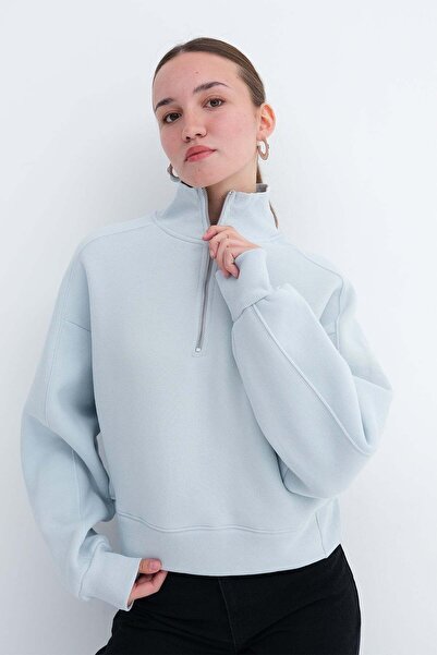Addax Zippered Collar Sweatshirt S10741