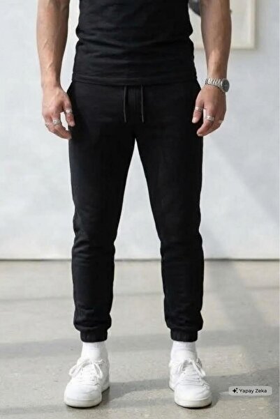 NO 601 Men's Black Elastic Cuff Summer Sweatpants