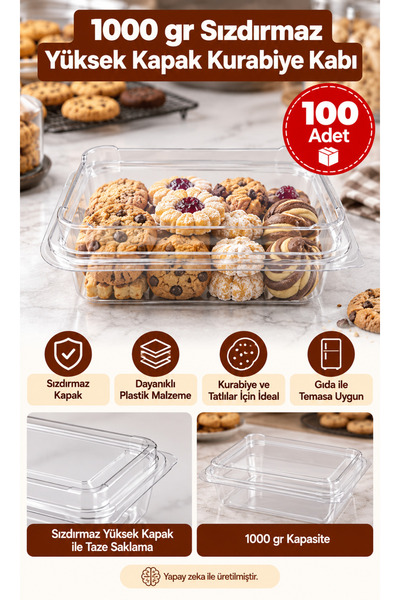 1000 gr Sızdırmaz Yüksek Kapak Kurabiye Kabı