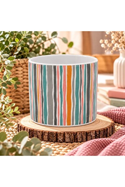 BM GİFT DESİGN Mască ghiveci, din ceramică, dungulițe multicolore, 11 cm