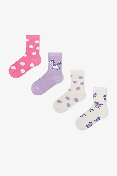 Penti Kız Çocuk Pembe Loving Unicorn 4 Çift Soket Çorap