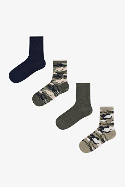 Penti Erkek Çocuk Yeşil Camo Kamuflaj Desenli Pamuklu 4 Çift Soket Çorap