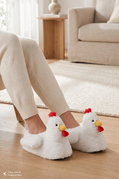 Twigy Chicken Kadın, Garson Boy Hayvanlı Panduf Beyaz 36/41