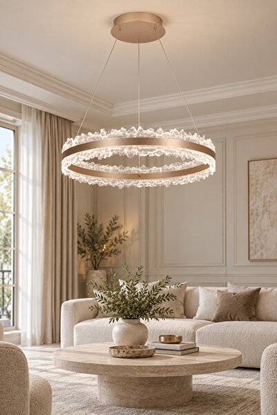 ACCEPT ثريا كريستال حديثة - إضاءة معلقة LED ذهبية نحاسية 60 سم - ديكور فاخر معاصر