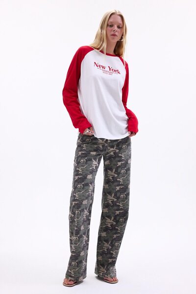 DeFacto Kamuflaj Desenli Straight Fit Normal Bel Standart Boy Gabardin Pantol...