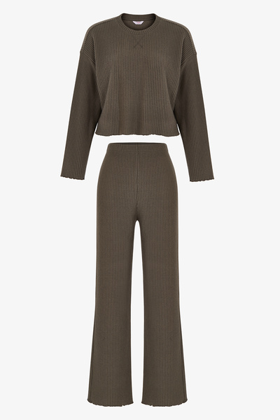 Penti Haki Khaki Waffle Uzun Kollu Pantolon Pijama Takımı