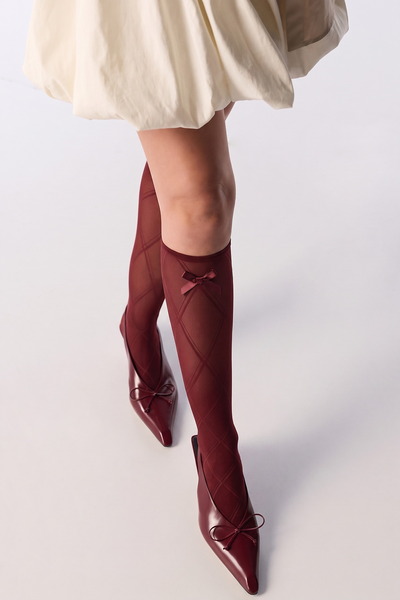 Penti Bordo Diamond Ribbon Pantolon Çorap