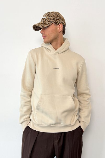 JB John Borners Men's Hooded Printed Kangaroo Pocket Sweatshirt Beige - 25K 5281
