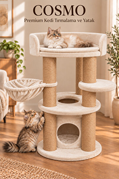 sawinno home&sleep Cosmo, Hamaklı Yuvalı Yataklı Kedi Tırmalama ve Oyun Evi, ...