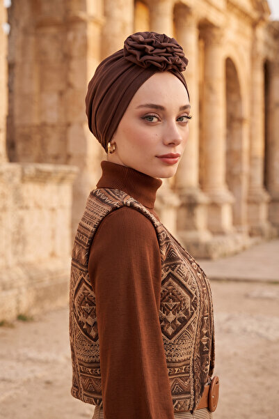 Aisha's Design Χειμερινό καπέλο με τριαντάφυλλα, Καφέ, B-21O