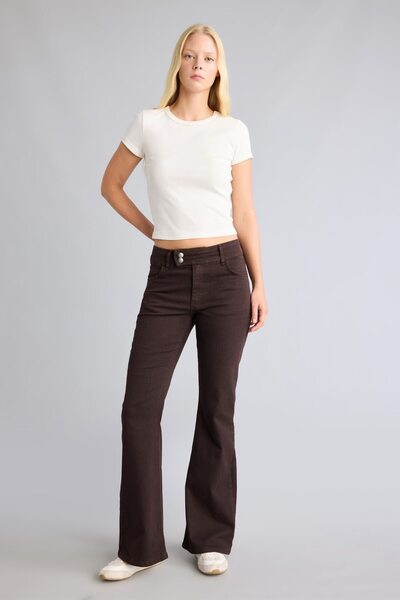 DeFacto Çift Düğmeli Flare Fit Normal Bel Standart Boy Gabardin Pantolon I228...
