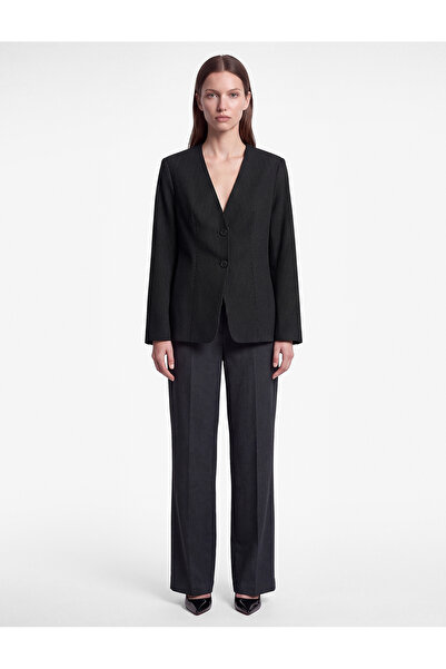 Koton V-Neck Buttoned Striped Blazer Jacket with Bird Eye Detail on the Back ...