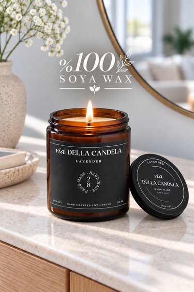 viadellacandela Lavanta Kokulu Amber Cam Kavanoz Mum – %100 Soya Wax, El Yapı...
