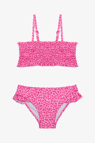 Penti Kız Çocuk Mini Leopar Desenli Fırfırlı Bandeau Bikini Takımı