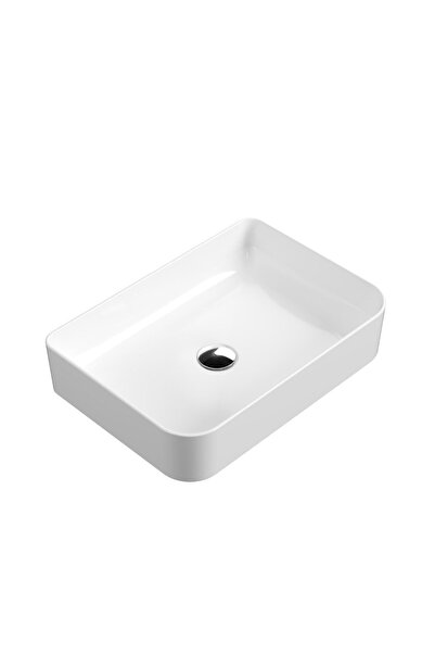 AQUA BAGNO Mestola Tezgah Üstü Kare Çanak Lavabo Batarya Deliksiz 35x50 Cm Beyaz