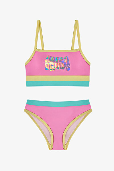 Penti Kız Çocuk Açık Pembe Beauty Halter Hologram Desenli Bikini Takımı