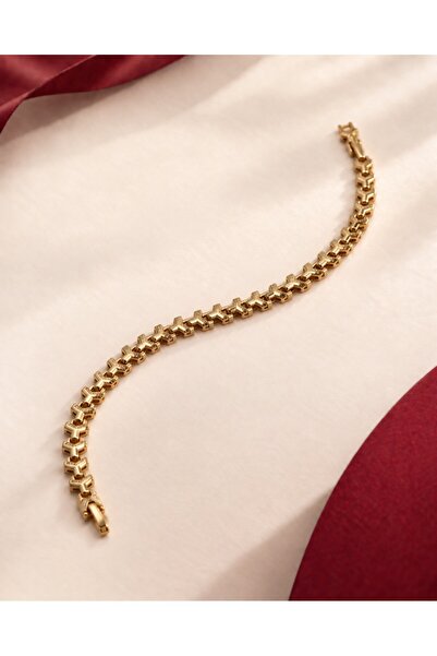 Çelik Gold Chevron Desenli Zirkon Bileklik