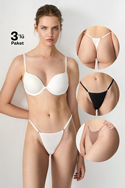 GRIMELANGE MELVA Basic Pamuklu Beli Ayarlanır Kadın Tanga Külot 3'Lü Paket Sy...