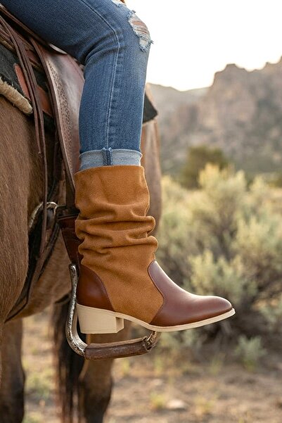 Zerenyus Jolin premium tan suede cowboy boots with gusset detail