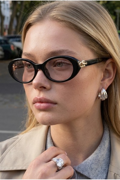 Eyesofia Monaco Vintage Black Gold Detailed Oval Ultra Light Uv400 Filtered W...