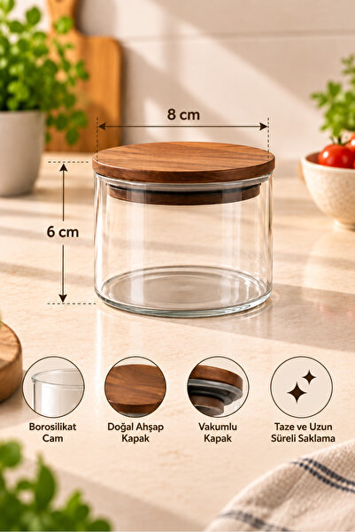 Fhilli Vetro - 6-Piece Wooden Vacuum Lid Glass Storage Container 220 cc