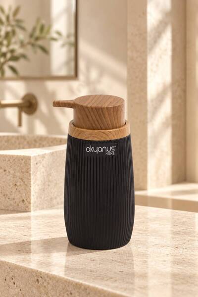Okyanus Home Black Wooden Striped Liquid Soap Dispenser