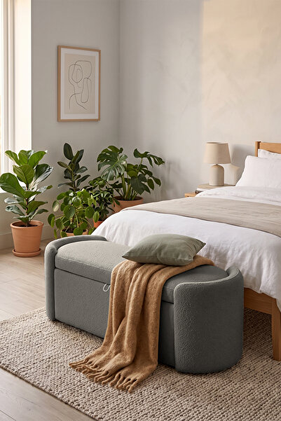 Eymense Nola Modern Depolama Alanlı Bench Puf Gri