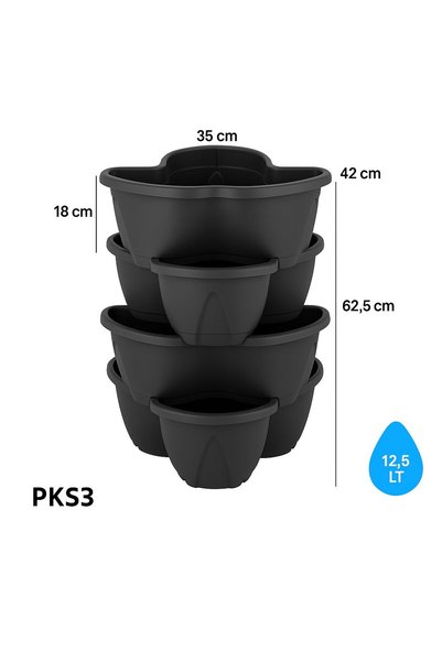 SERİNOVA Kademeli Dikey Bahçe Saksısı Pamukkale 4'lü Set 3 NO 12,5 L Antrasit...