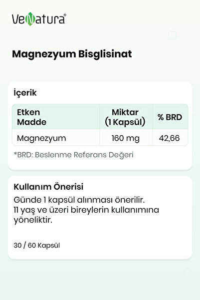 VeNatura Magnezyum Bisglisinat Takviye Edici Gıda 60 Kapsül