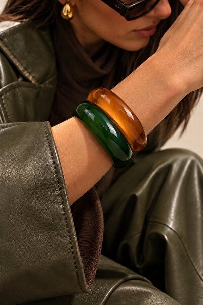 SOLÉORA COAST Premium Reçine Bileklik Seti – Yeşil & Kehribar Vintage Bangle ...