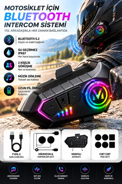 Happy Owl Motosiklet Intercom Bluetooth Kulaklık Suya Dayanıklı, Uzun Pil Ömr...
