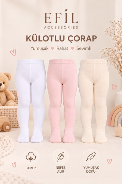 3LÜ BEBEK & ÇOCUK DÜZ RENKLİ PAMUKLU KÜLOTLU ÇORAP