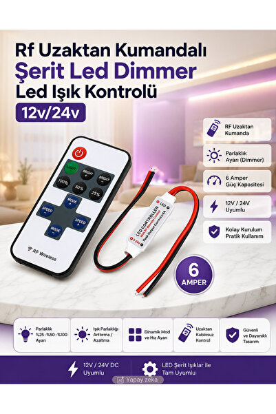 Unichrome Rf Uzaktan Kumandalı Şerit Led Dimmer Led Işık Kontrolü 12v/24v 6A
