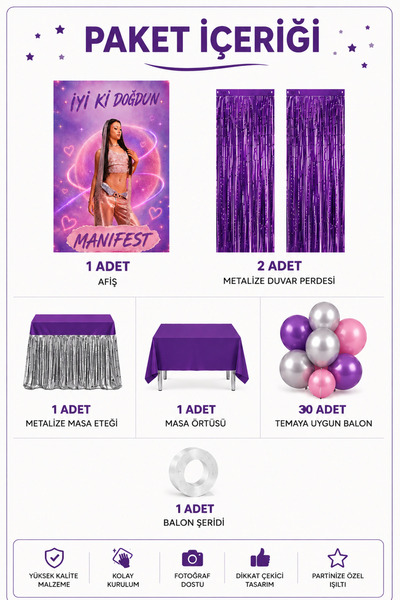 snowparty Manifest Dekor Perdeli Masa Etekli Poster Doğum Günü Parti Malzemeleri Süsleri Seti HİLAL