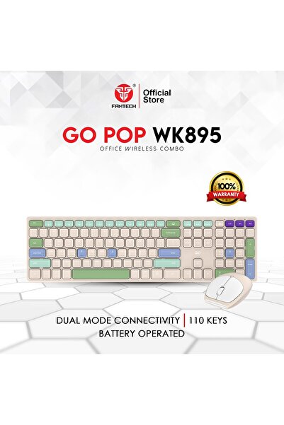 Fantech WK895 Wireless Keyboard & Mouse Combo,110 Keys,Multimedia Function Ke...