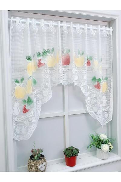 Choice Fixed Pleat 140x90cm white Colorful Fruit Spray Lace Short Curtain Kit...
