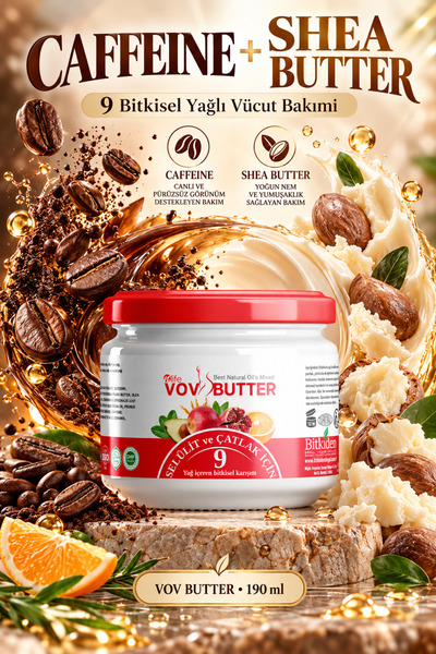 NLife Vov Butter Cellulite and Stretch Mark Care Cream 190 ml – Body Care Cream Containing Caffeine, Shea Butter, and 9 Herbal Oils