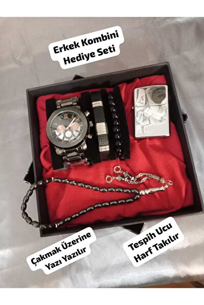 Brality Özel Kutulu Hediyelik Erkek Kombin Saat Seti ( 5 Parça'lı Aksesuar) (...