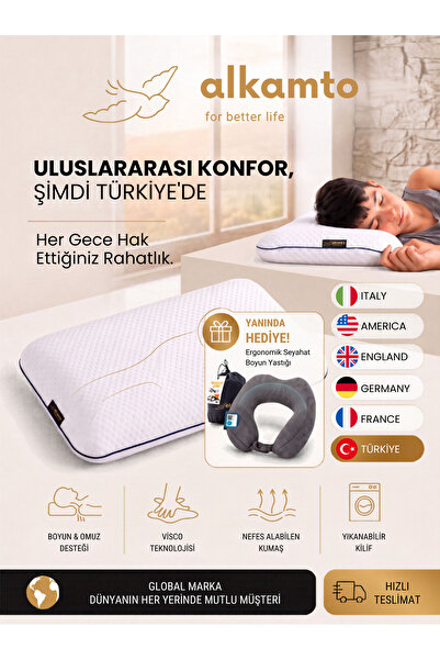 ALKAMTO Visco Ortopedik Çocuk Yastığı 66x33 cm, 2+ Yaş Bebek ve Çocuklar İçin...