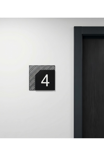 Atolye StandArt Modern Design Anthracite & Black Decorative Door Number (13X12 cm) - 3D Striped Detailed