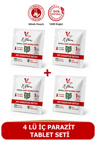VETIXIR Bitkisel İçerikli Kedi Ve Köpek Parazit Tableti Herbal Anti-worm 4 Ad...