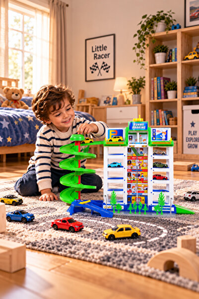 Toysan Elevator Garage Set Manual Elevator Parking Lot 3 Cars
